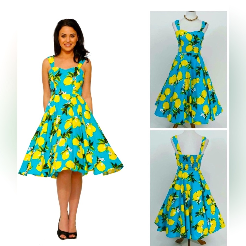 H&R London Lemon Sundress in Aqua Blue US 12